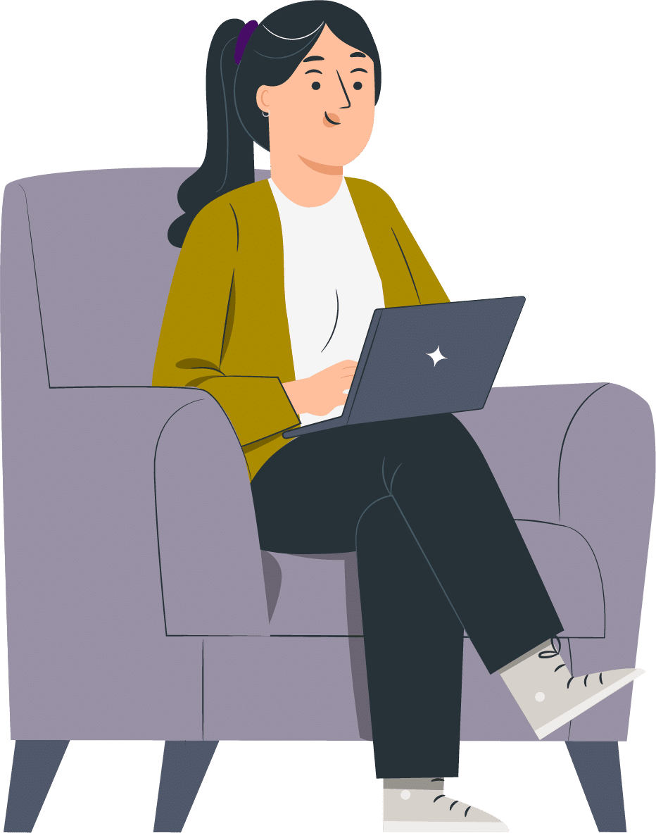 Illustration of Woman Typing Away on Her Laptop